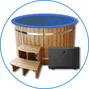 Tinaja de Pino Revestida en Fibra de vidrio + Bomba de Calor